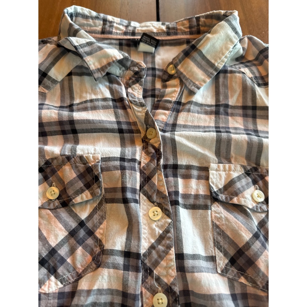 Torrid Womens Size 1 Pink Grey Plaid Button Front Long Sleeve Pocket Shirt
